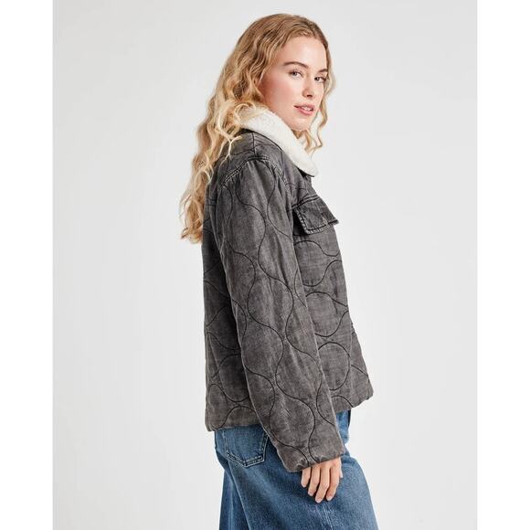 Splendid Women Charcoal Wash Kayden Sherpa Collar Quilted Boxy Jacket Size XL - Picture 3 of 5